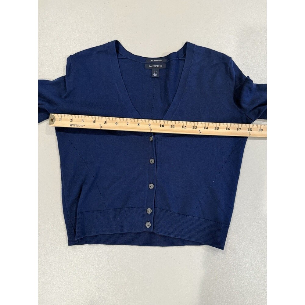 Lands End Cardigan XS/S Blue 3/4 Sleeve Collegiate Preppy Academia Cotton Travel - Picture 4 of 6